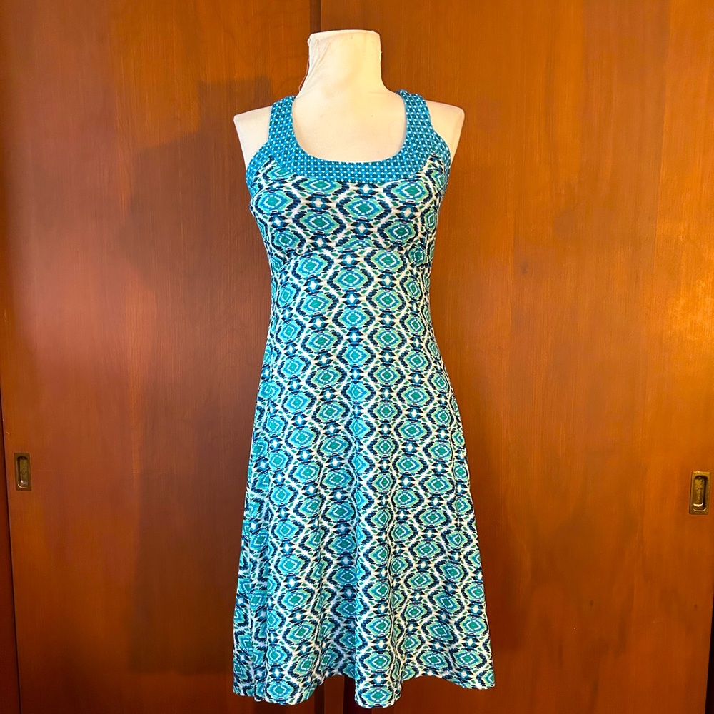 Prana Blue and White Geometric Pattern Dress
